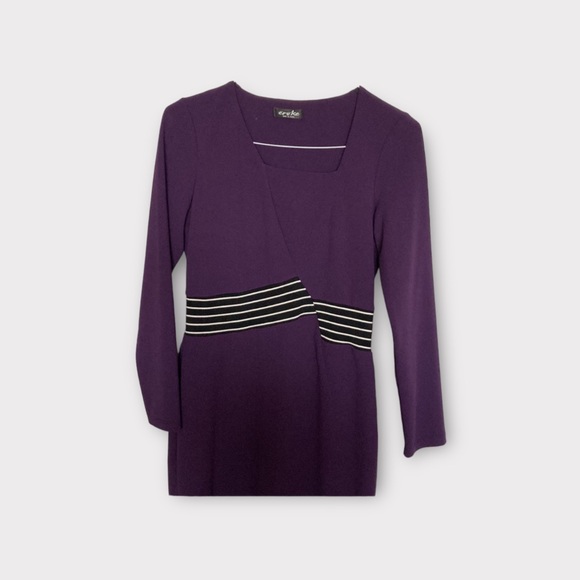 NWOT Eroke Italy Maroon Stretch Dress, Long Sleeve, Striped, Size 10, Lined - Picture 2 of 9